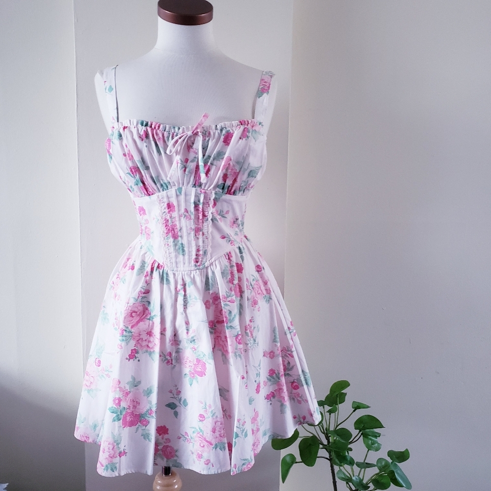 TRIXXI Los Angeles BNWT Floral Print Corset Bodice Flared Dress - S